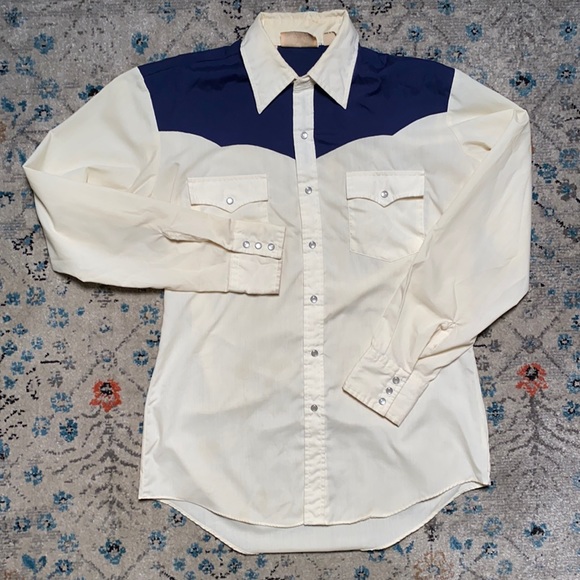 Vintage cream and blue western button down - Picture 1 of 5